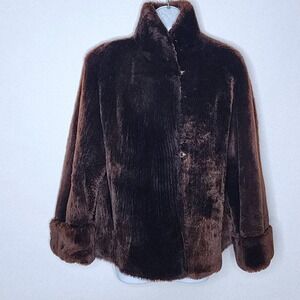 Vintage 60s Women's Brown Mouton Lamb Fur Coat Soft Luxurious Glamour Medium